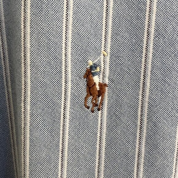 POLO Ralph Lauren Men's Blue Striped Button Down Oxford Shirt: 17-32/33 - Picture 5 of 6